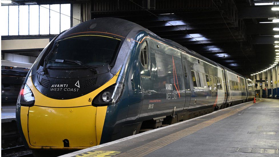 A train at a deserted Euston Station