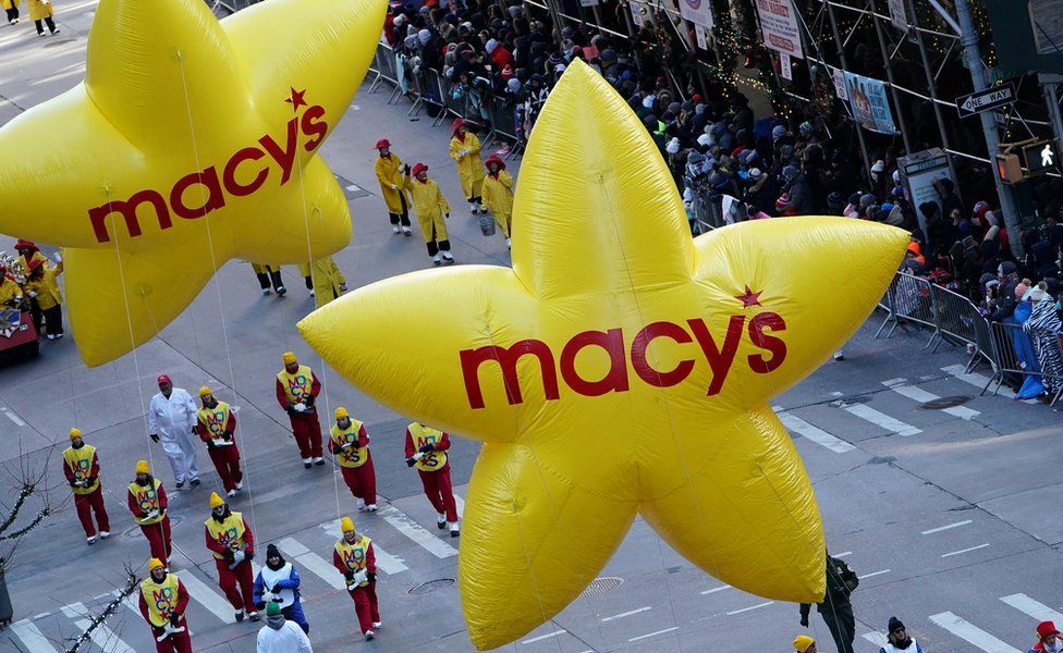 Macy's balloons are carried down 6th Avenue during the 92nd Macy's Thanksgiving Day Parade in New York City, November 22, 2018