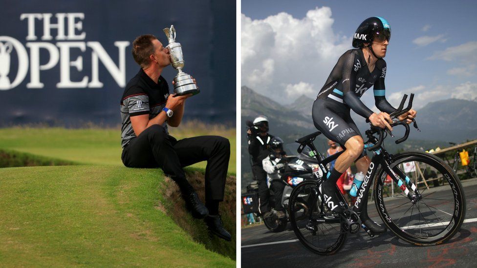 Henrik Stenson celebrates winning the Open Championship and Geraint Thomas competes in the Tour de France