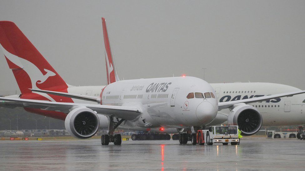 Qantas aircraft lined up on the tarmac