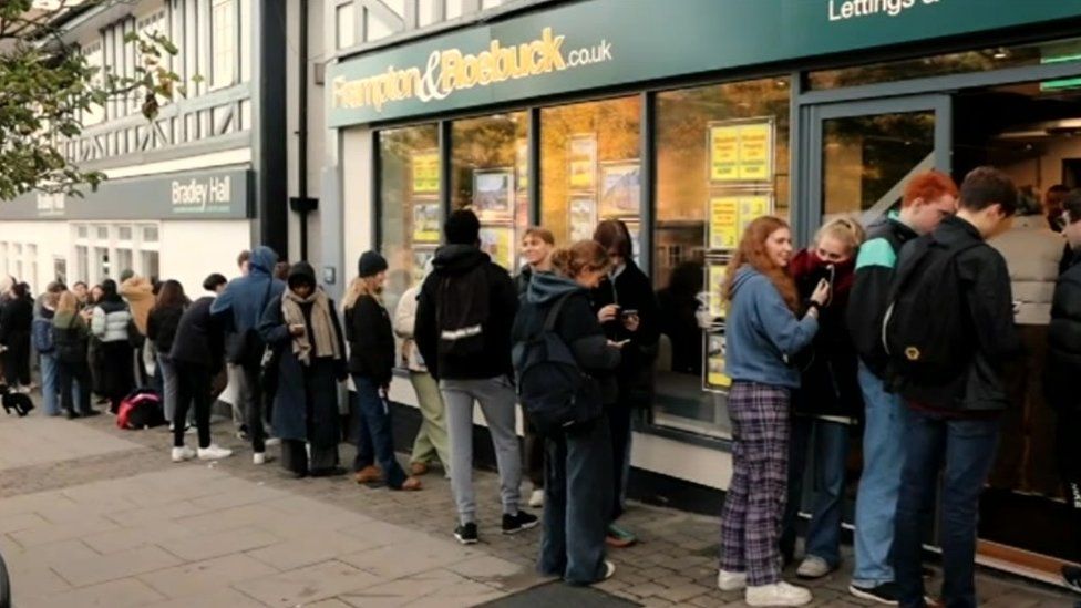 Students queueing outside lettings agents
