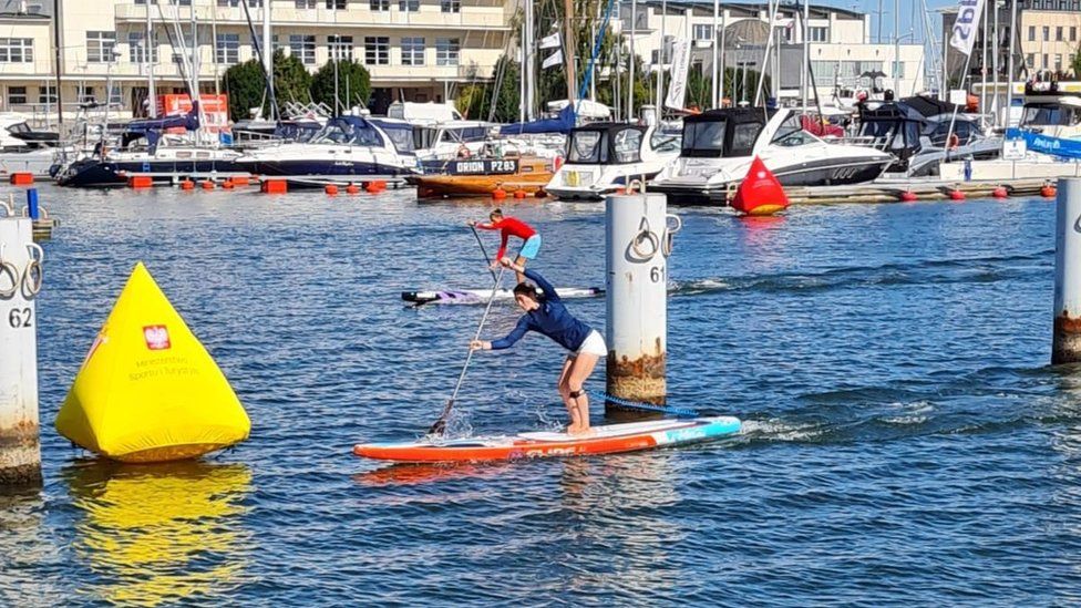 Paddleboarder Molly McKibben practising in Poland