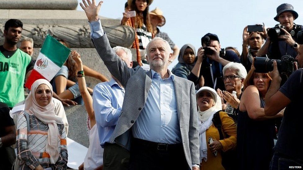 Jeremy Corbyn attending a rally in protest at US President Donald Trump's visit in July