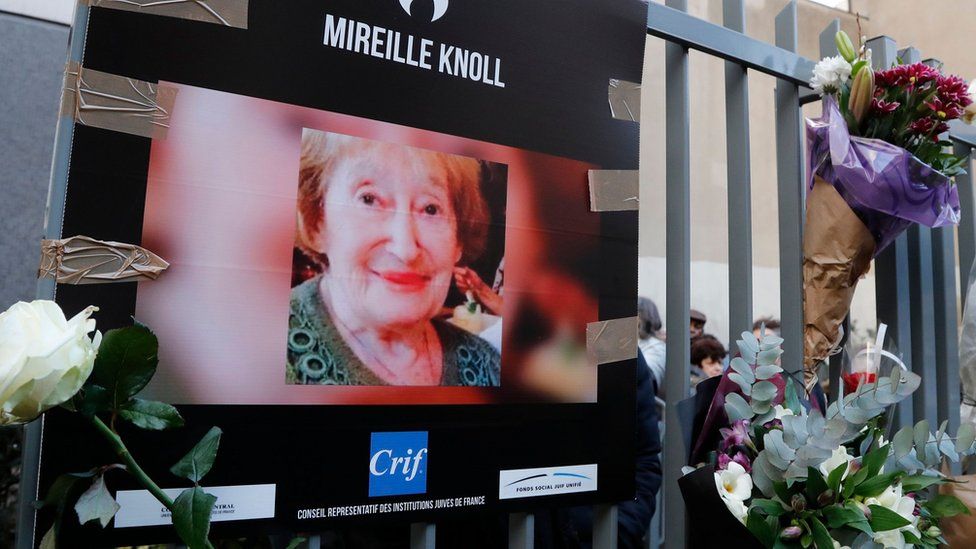 A tribute placard for Mireille Knoll