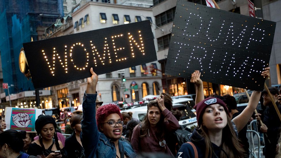 Women march outside Trump Tower ahead of Donald Trump's election