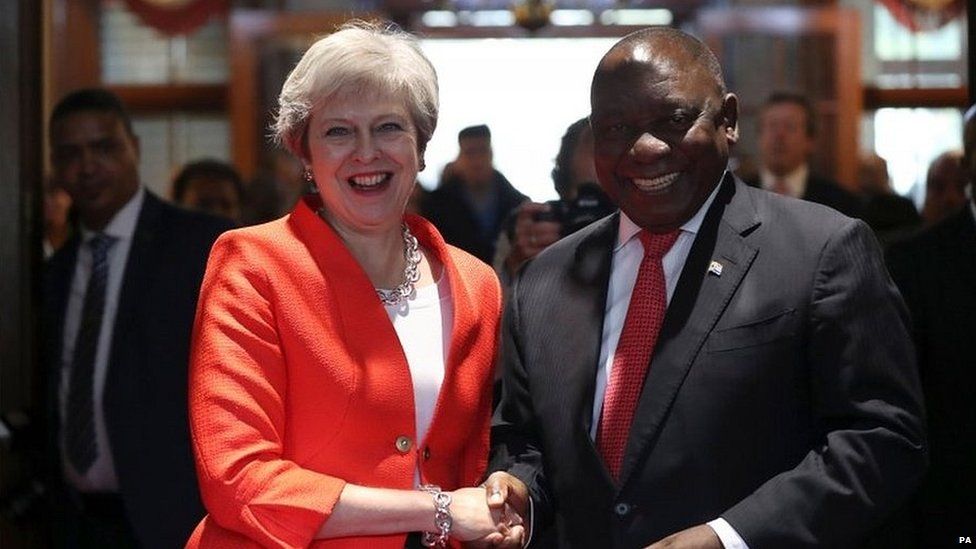 Theresa May and Cyril Ramaphosa in Cape Town on Tuesday
