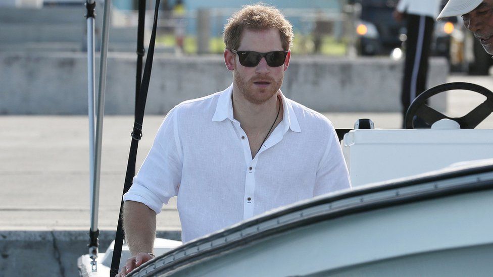 Prince Harry takes a boat tour on the island of Barbuda