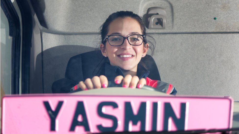Yasmin Jobsz sitting in her lorry