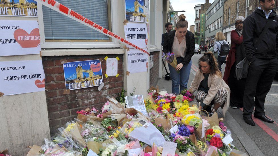 Floral tributes have been building up at a number of locations around the scene of the attack