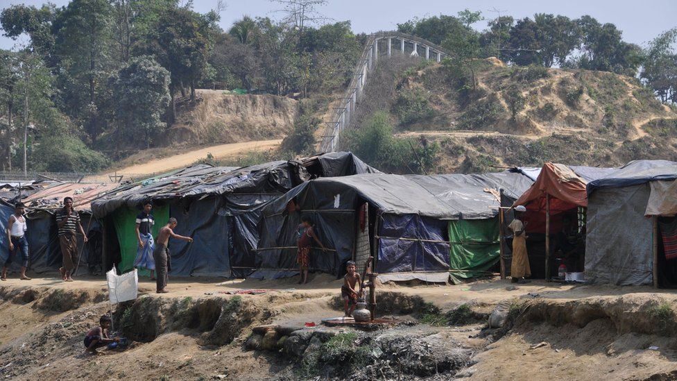 Picture of a Rohingya camp on no man’s land between Bangladesh and Myanmar. The camp is along Myanmar’s border fence