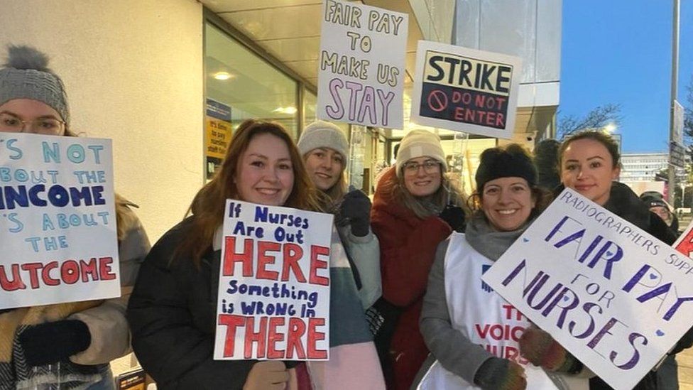 Nurses on strike in Cardiff
