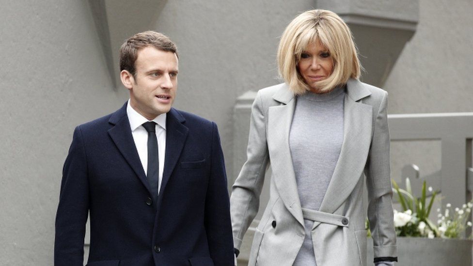 French President Emmanuel Macron and his wife Brigitte Macron