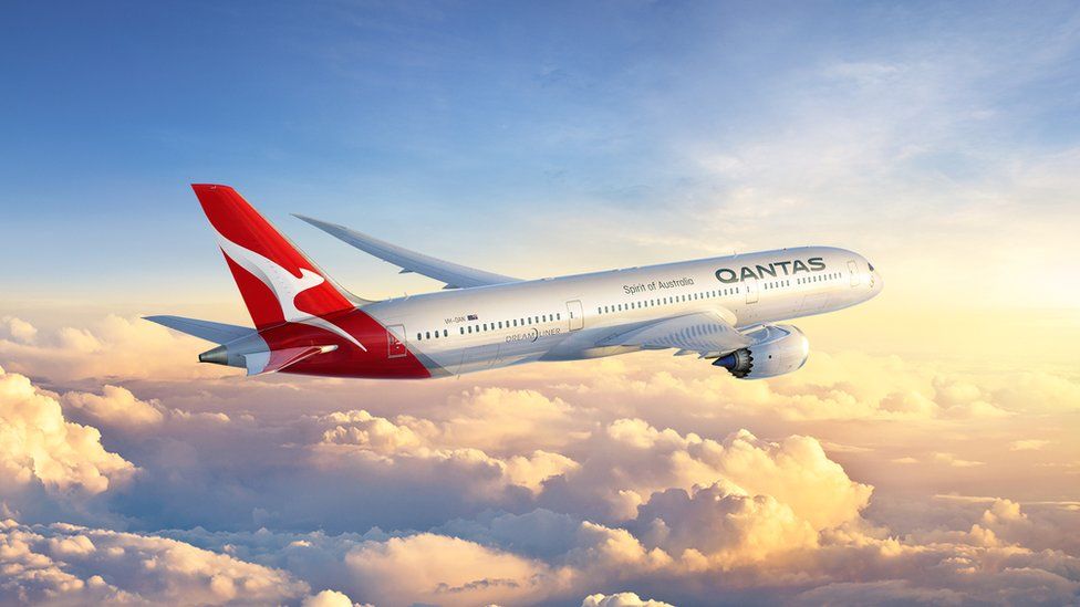 A Qantas Boeing 787-9 Dreamliner in the sky