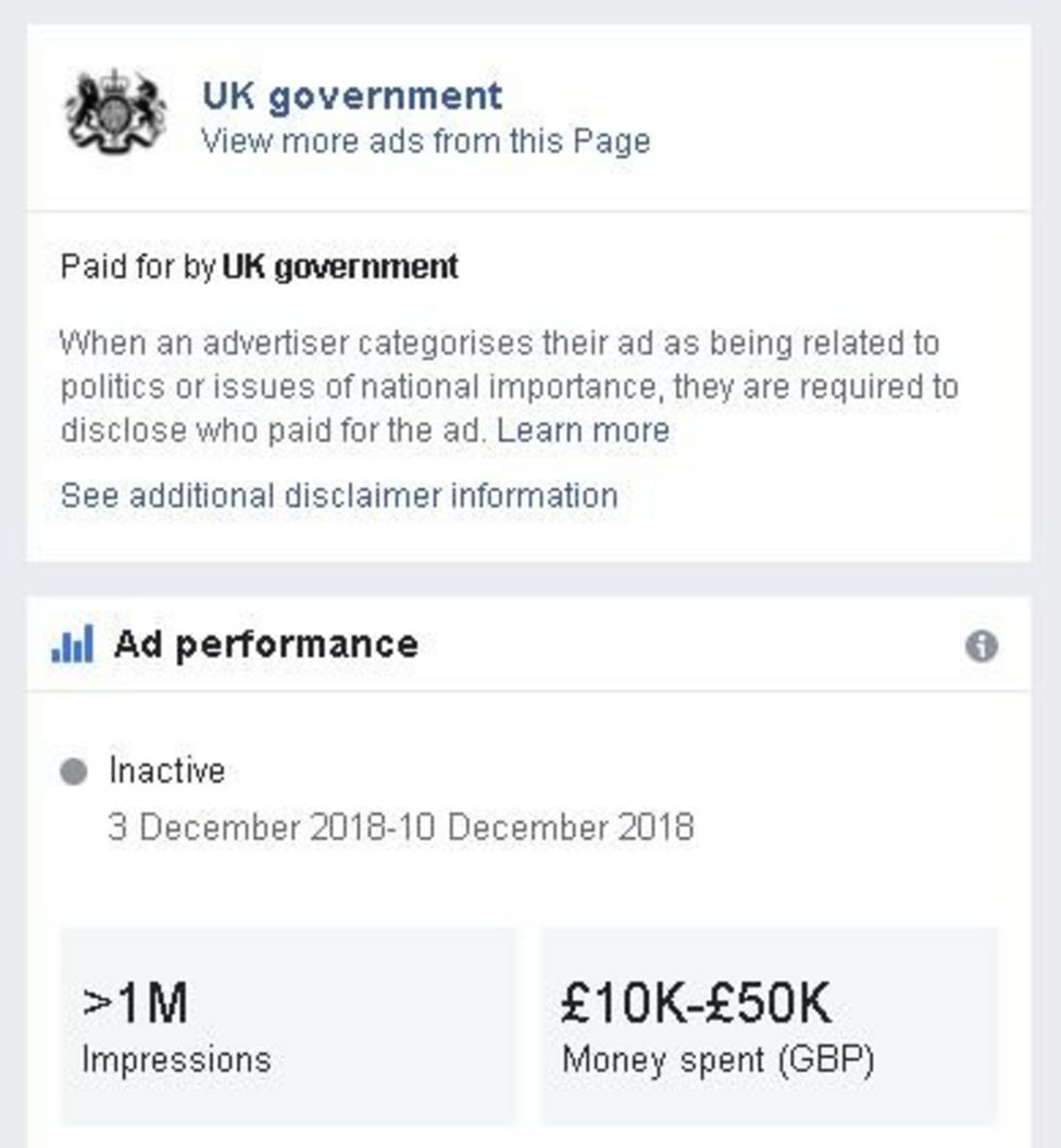 Brexit More Than £100k Spent On Facebook And Other Ads For May S Deal Bbc News