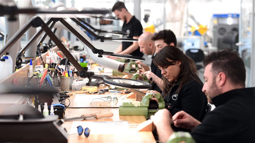 Workers at LVMH luxury eyewear plant, Longarone, 24 Apr 18