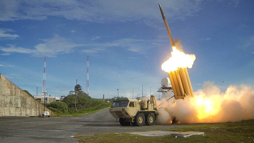 A Terminal High Altitude Area Defense (THAAD) interceptor is launched during a successful intercept test, in this undated handout photo provided by the U.S. Department of Defense, Missile Defense Agency.