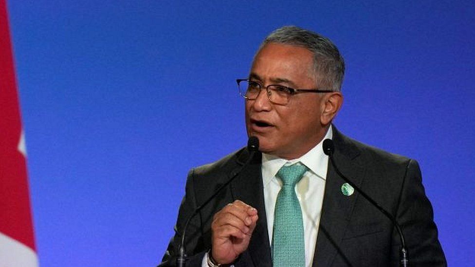 Belize's Prime Minister Johnny Briceno presents his national statement as part of the World Leaders' Summit of the COP26 UN Climate Change Conference in Glasgow, Scotland on November 1, 2021