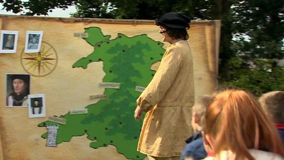 Children being taught history outside in Cardigan