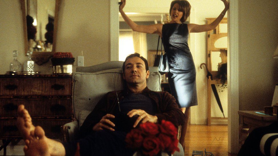 Spacey acting opposite Annette Bening in the 1999 movie American Beauty
