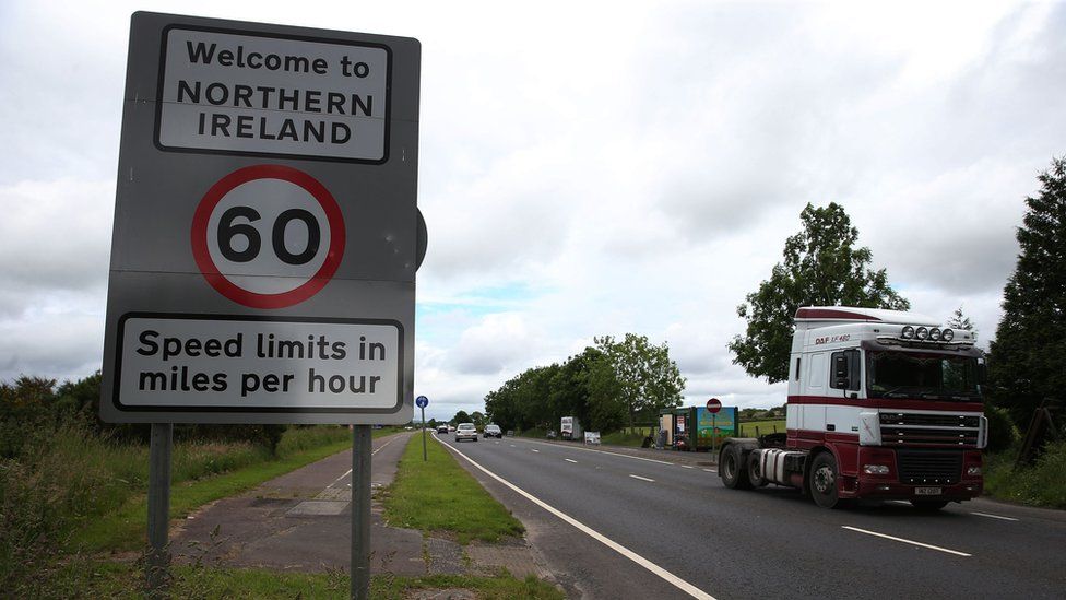 A lorry crosses the Irish border