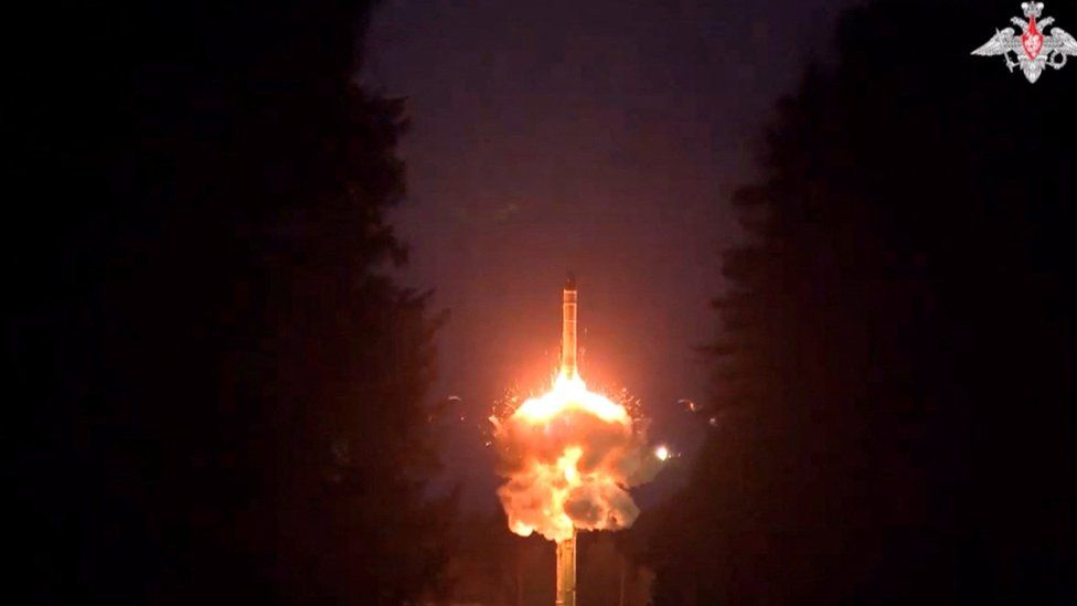 A still image from video, released by the defence ministry, shows a Yars intercontinental ballistic missile