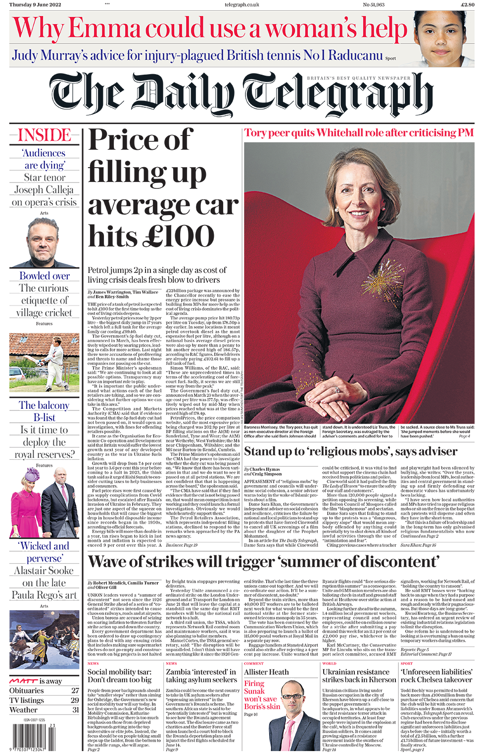 Newspaper headlines: 'Zero UK growth in 2023' and '£100 to fill a car ...