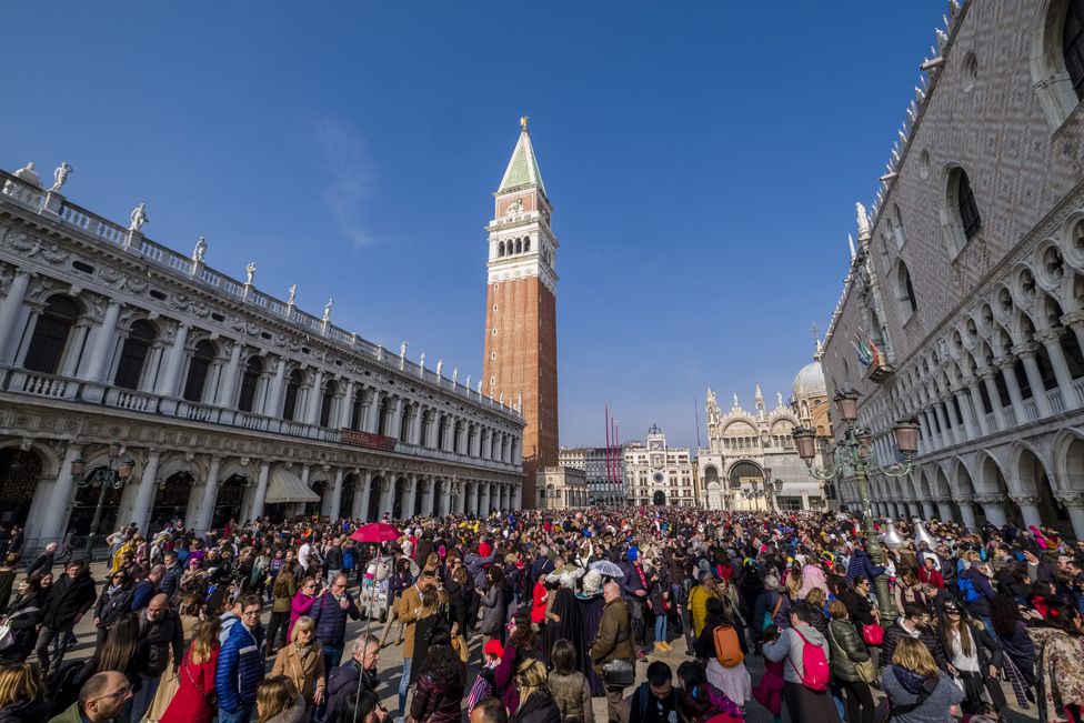 Thousands of people are gathering at San Marco Square, Piazza San Marco to celebrate the Venetian Carnival, 3 March 2019