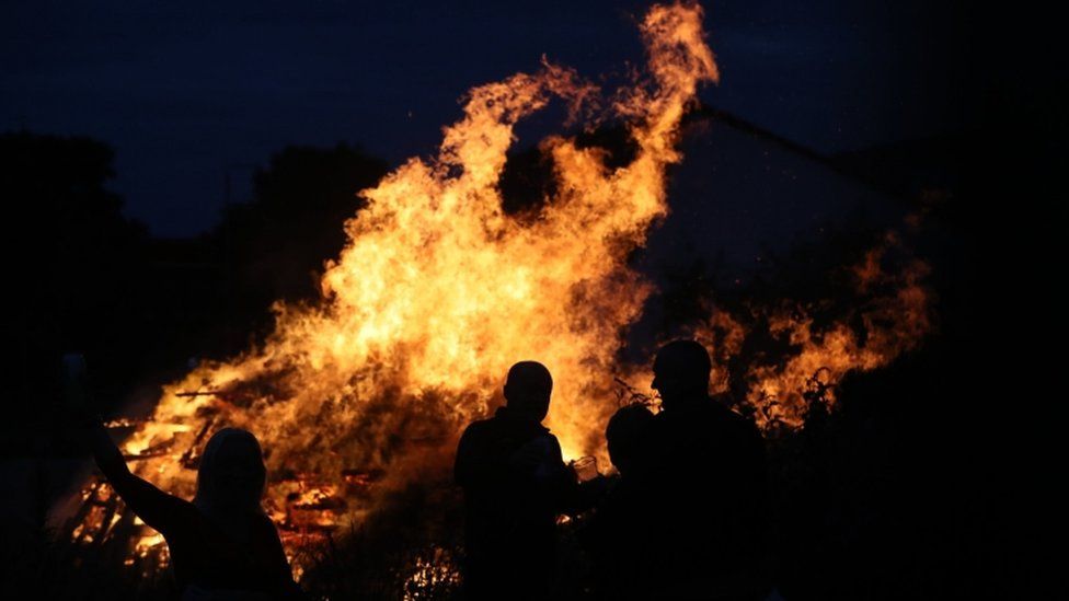 Bonfires lit to mark Eleventh Night BBC News