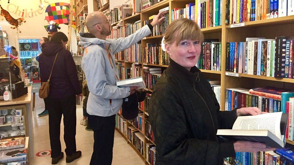 Clare Platt in the Edinburgh Bookshop