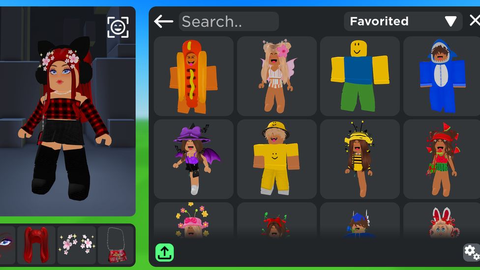 A screenshot from the Roblox game with different cartoon characters wearing different costumes