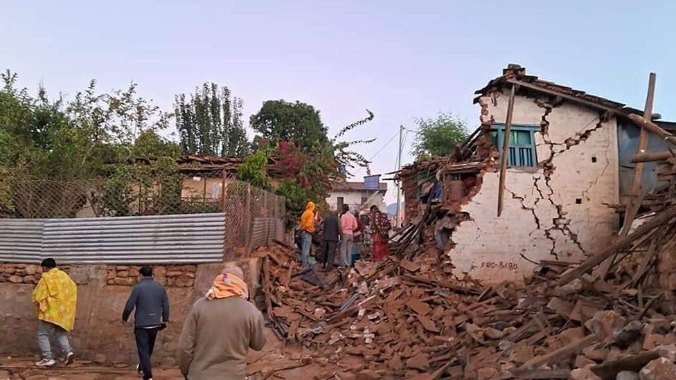 Damaged houses near Jajarkot, Nepal, 4 November 2023.