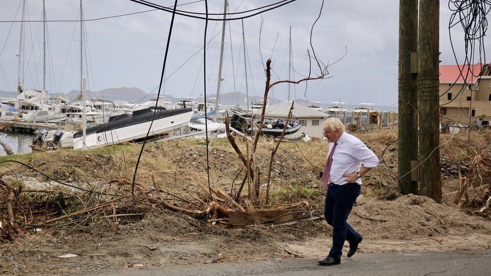 Boris Johnson surveying destruction in the British Virgin Islands