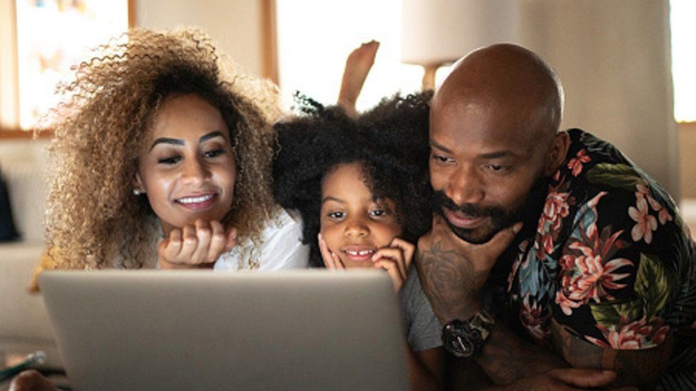 Family watching streaming content
