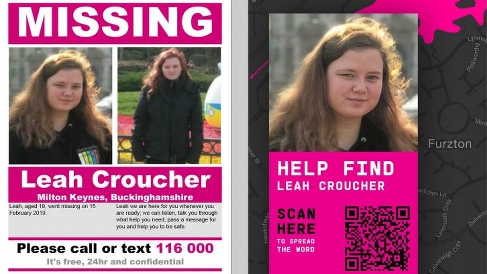 Poster featuring missing person Leah Croucher