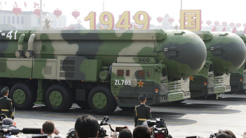 Military vehicles carrying DF-41 intercontinental ballistic missiles