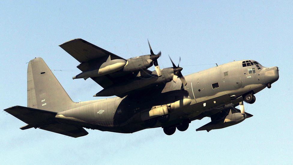 A C-130 Turkish aircraft glides in for a landing at a air force base in Turkey (archive shot)