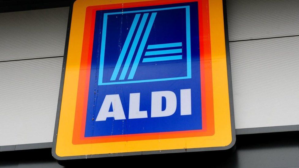 A photo of the Aldi logo