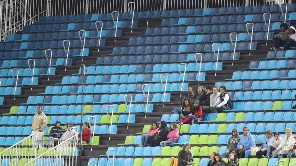File photo dated 10 August of empty seats in the stands during the Men's Pool A match at the Olympic Hockey Centre on the fifth day of the Rio Olympic Games,