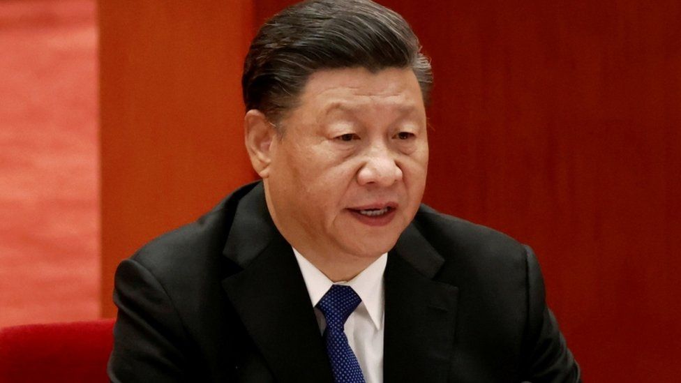 Президент Китая Си Цзиньпин выступает на юбилейном мероприятии в октябре 2021 года