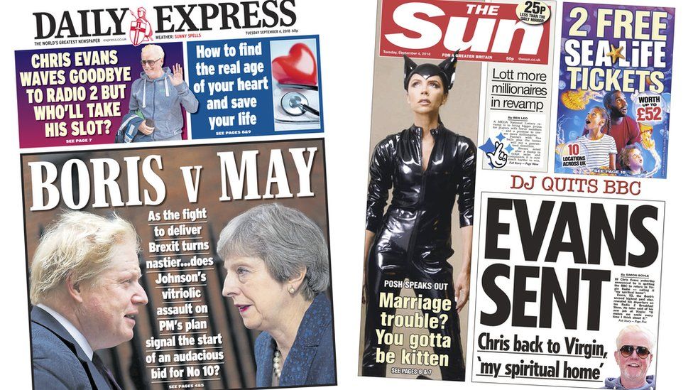 Daily Express and Sun front pages - 04/09/18