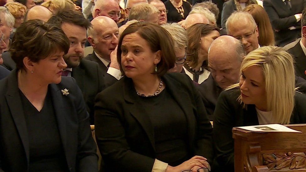Arlene Foster, Mary Lou McDonald and Michelle O'Neill at Lyra McKee's funeral