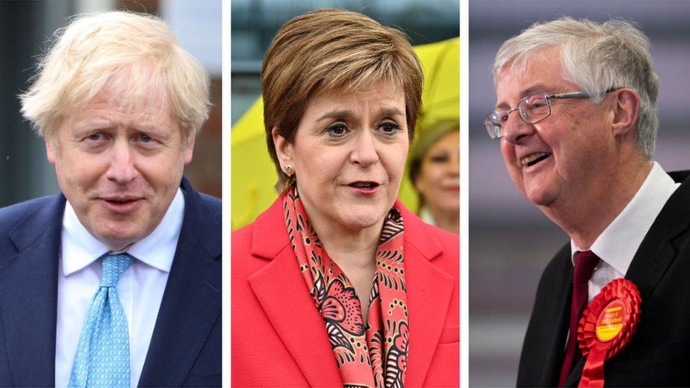 Composite image of Boris Johnson, Nicola Sturgeon and Mark Drakeford