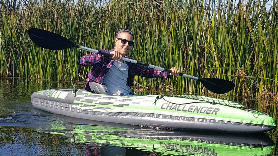 Jayden Booroff in a kayak