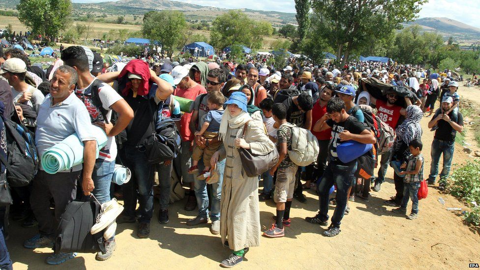 Migrants at Serbia's border with Macedonia, 23 August 2015