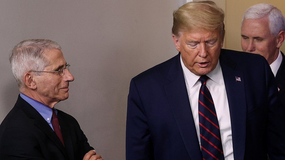 Dr Anthony Fauci pictured with President Donald Trump