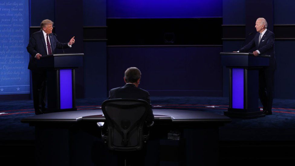 Mr Trump and Mr Biden loudly spoke over each other throughout the contentious debate