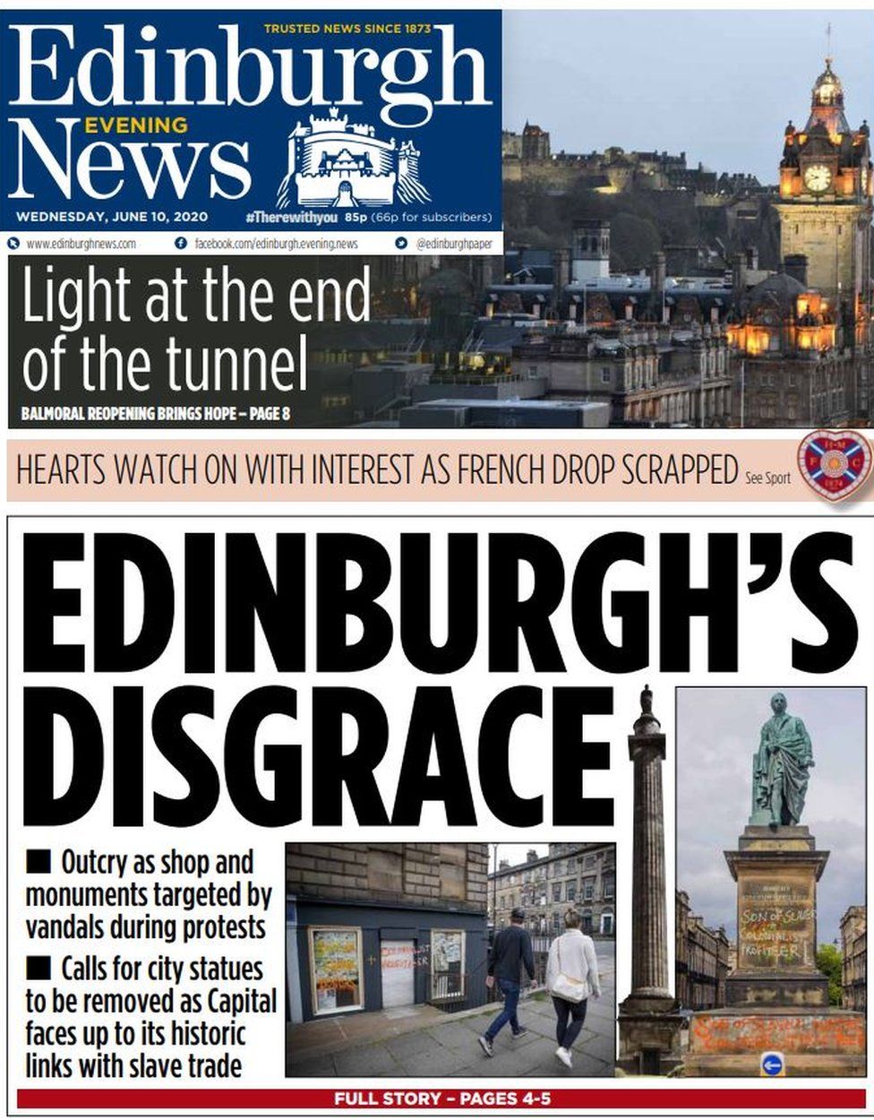 Scotland's papers 'Covid came in February' and statues could topple