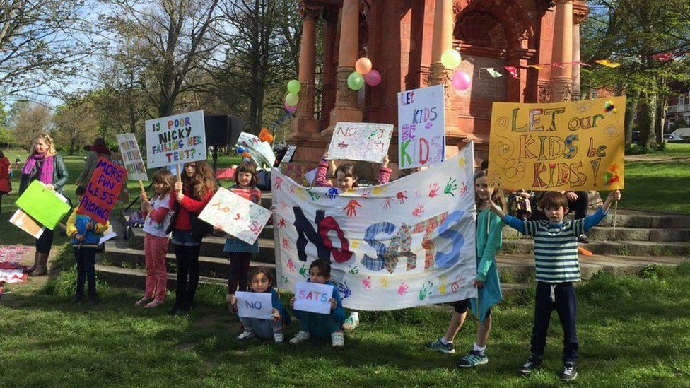 Children protesting in Preston Park, Brighton