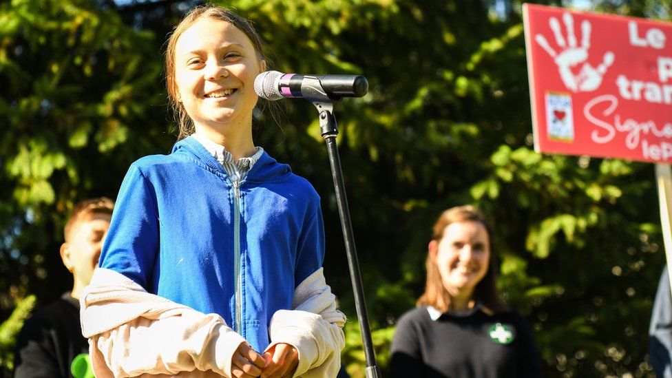 Swedish climate activist Greta Thunberg speaks during a press conference in Montreal