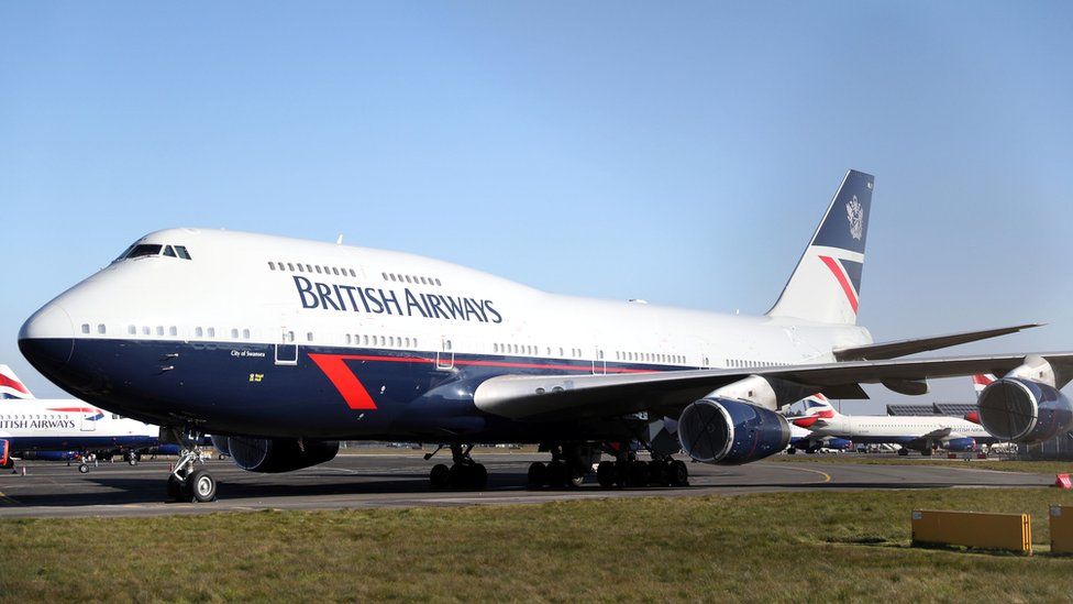 A British Airways Boeing 747 aircraft parked at Bournemouth airport